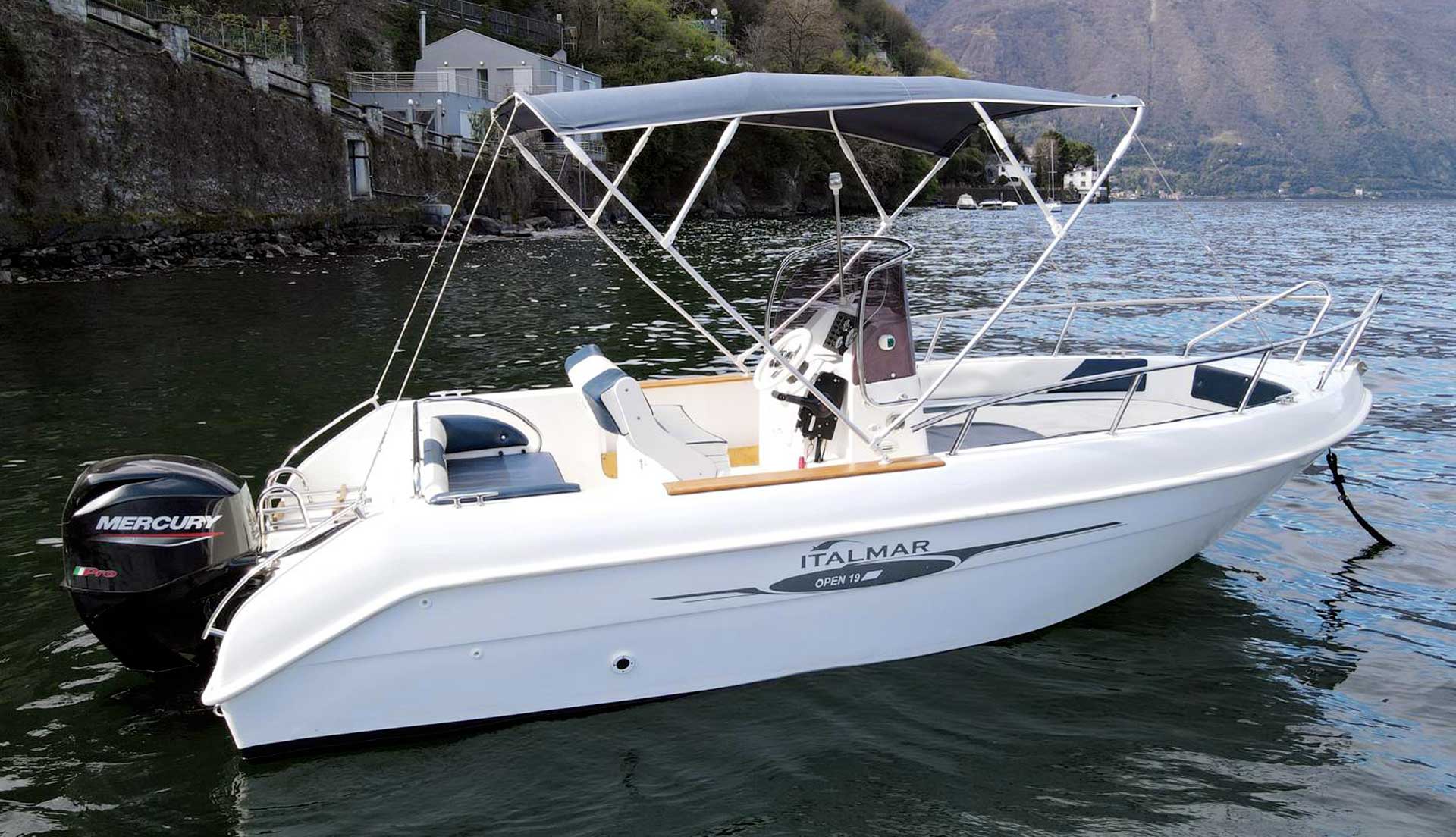 Barca da 40 cv senza patente nautica Italmar Open 19 a noleggio sul Lago di Como