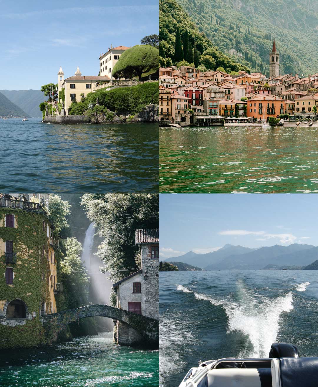 villa del balbianello, varenna, orrido di nesso visti dall'acqua sul lago di Como.